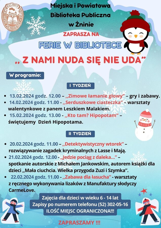 Ferie w Bibliotece - zapraszamy!!!